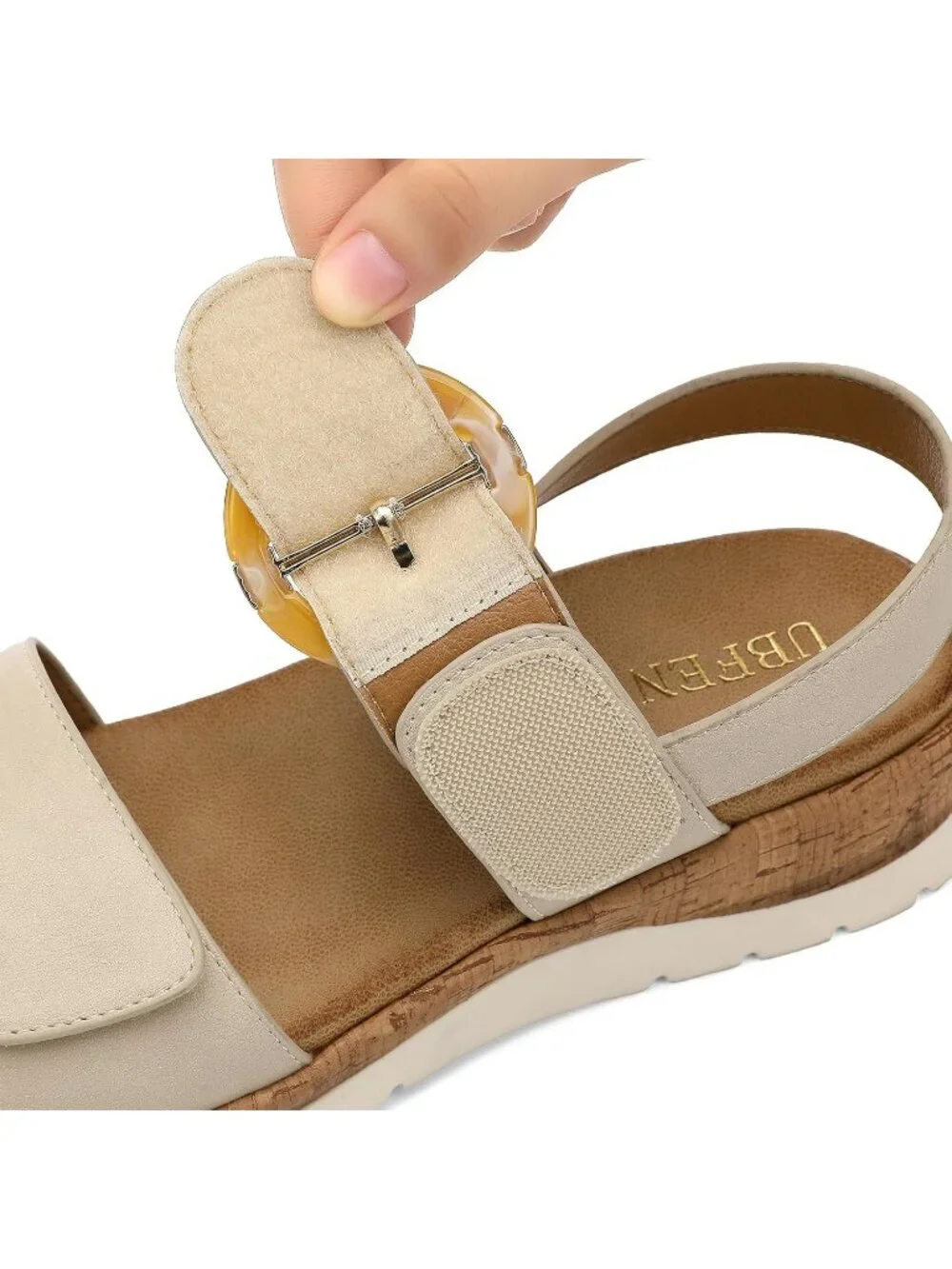 Women's Beige Summer Open Toe Adjustable Ankle Straps Comfortable Sandals